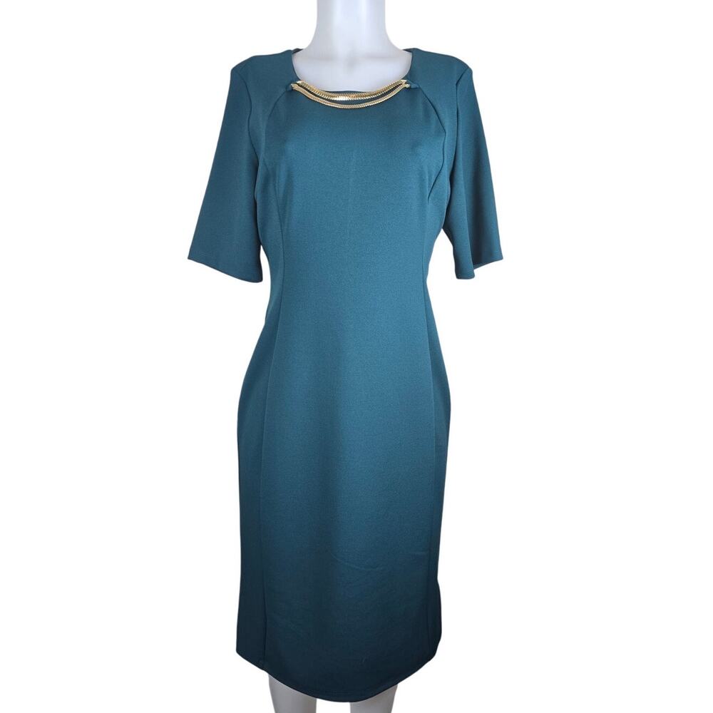Shelby & Palmer Green Gold Accents Work Business Women's Dress 12